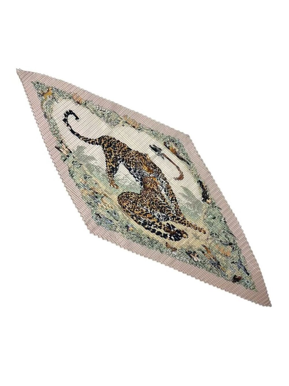 Hermes Scarf Pleated Silk Dip Dye Dip Die Jungle Love Beige